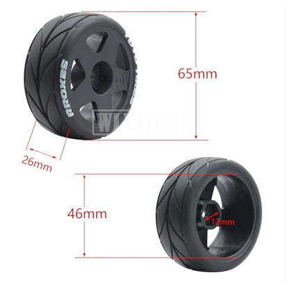 4PCS RC 1/10 On-Road Tires 65mm RC Rubber Tires w/Plastic Wheel Rim 12mm Hex Fit for 1/10 RC On-Road Rally Car HPI Tamiya TT01 TT02 Kyosho Wltoys 144001 - color: Black 2