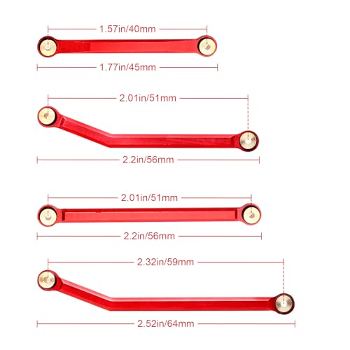 High Clearance Steering Links Set for Axial SCX24 C10 AXI00001 Wrangler JLU AXI00002, 8PCS (Red) - color: Red
