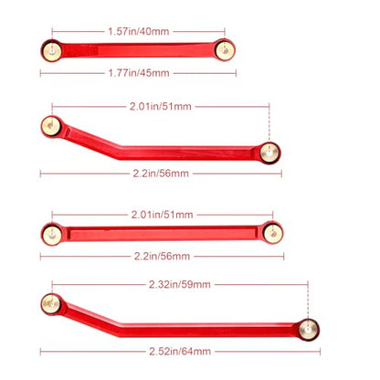 High Clearance Steering Links Set for Axial SCX24 C10 AXI00001 Wrangler JLU AXI00002, 8PCS (Red) - color: Red