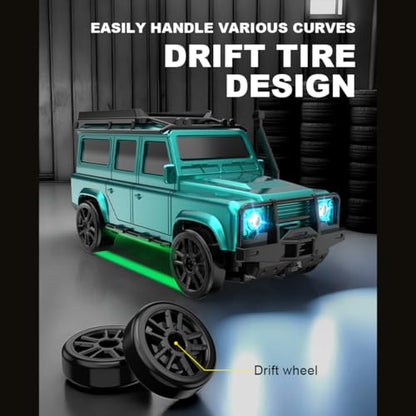 1/64 4WD Mini RC Off-Road Drift Car, 2.4G Crawler Vehicle with LED | High Speed Brushless Motor, Dual-Speed Mode, 30m Control Distance, Gift for RC Enthusiasts - color: Turquoise