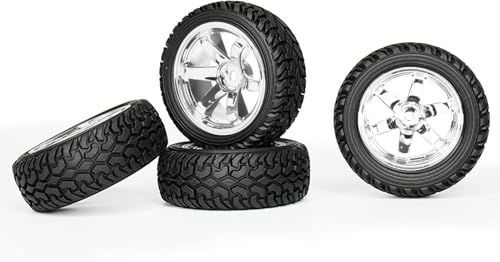 4PCS 75mm Rubber Tires and 6Spokes Plastic Wheel Rims Tyre for 1/10 RC On-Road Drift Racing Car 1:14 1:16 Rally Car for Tamiya Kyosho HPI HSP TT02 Upgrades Parts (Silver) - color: Silver
