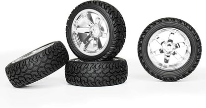 4PCS 75mm Rubber Tires and 6Spokes Plastic Wheel Rims Tyre for 1/10 RC On-Road Drift Racing Car 1:14 1:16 Rally Car for Tamiya Kyosho HPI HSP TT02 Upgrades Parts (Silver) - color: Silver