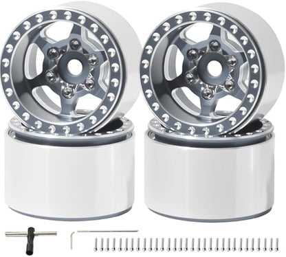 1.0 Aluminum Beadlock Wheels, 3mm Offset, for SCX24 TRX4M, 4PCS | 7mm hex, CNC aluminum rims, -3mm offset for SCX24, FCX24 and AX24; TRX4M requires extended wheel hexes. - color: Titanium