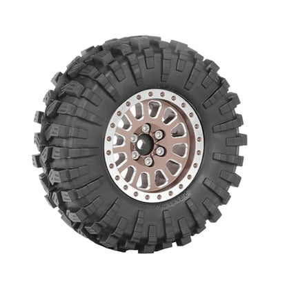 4PCS 1.3" Aluminum Alloy Beadlock Wheel Rims All-Terrain Tyre 70mm Rubber Tires Set with 5mm & 7mm Hex for 1/12 1/14 1/18 1/24 RC Rock Crawler Car Upgrade Parts (C-Brown) - color: C-brown