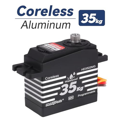 HobbyPark Waterproof 35KG Servo High Torque Metal Gear Digital Servo Motor for 1/8 1/10 1/12 RC Crawler Truck RC Car RC Basher Bashing Robot DIY Control Angle 180° HV (Coreless Motor)