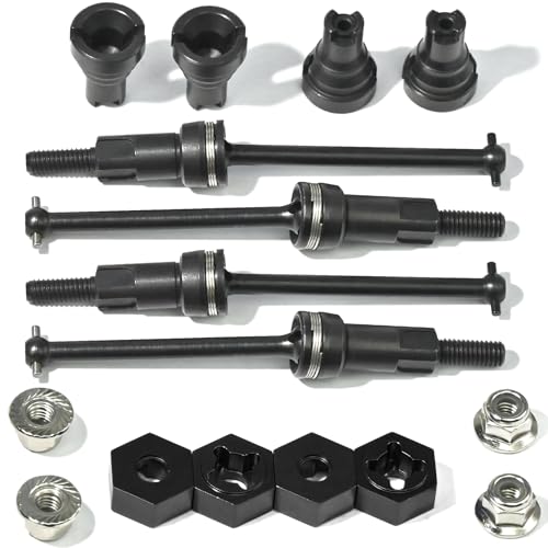 Hardened Steel CVD Drive Shafts Set with Adapters, Nuts, Center Drive Cups, Front Rear Dogbone Driveshaft Axles Upgrades Part for 1/16 Mojave Grom ARA2304, ARA2304S, ARA2104 (Black,Black) - color: Black-black