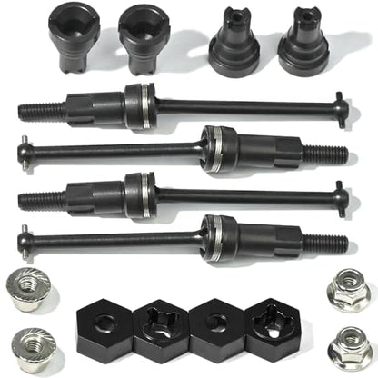 Hardened Steel CVD Drive Shafts Set with Adapters, Nuts, Center Drive Cups, Front Rear Dogbone Driveshaft Axles Upgrades Part for 1/16 Mojave Grom ARA2304, ARA2304S, ARA2104 (Black,Black) - color: Black-black