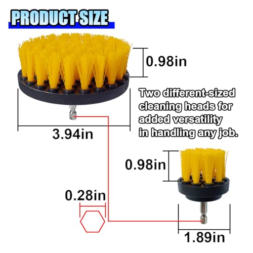 ZIMISI 2PCS Car Detailing Drill Brush Set, 2" & 4" Power Carpet Scrubber, Nylon Bristle Wheel Cleaner Brush with Drill Attachment, Car Wash Cleaning Kit for Floor Mats, Bathroom (Yellow) - color: Yellow