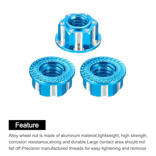 MECCANIXITY Hexagonal Nuts Aluminum M4 RC Wheel Carving Hex Nuts Dustproof Anti-Skid Mount Cap for 1/10 RC Model Car Trucks Off Road Car Upgraded Parts Pack of 2(Sky Blue) - color: Sky Blue