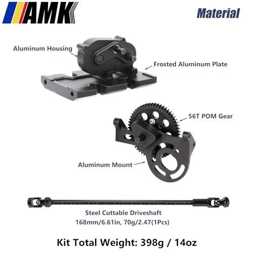 AMK 1/10 Scale Transmission Kit OD Transfer Case Gearbox with 30% Overdrive Gear Box 3Pcs Driveshafts for RC Crawler Axial SCX10 II Element Enduro DIY LCG Chassis (Black) - color: Black