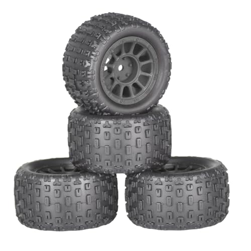 4Pcs Monster Truck Tires 1/16 1/18 Scale 74mm Pre-glued Foam Insert Tires for ARRMA Granite 1/18 Granite/Typhon, WLtoys A949, MJX Hyper Go H16, High-Grip Ready-to-Run - color: Black