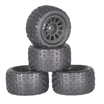 4Pcs Monster Truck Tires 1/16 1/18 Scale 74mm Pre-glued Foam Insert Tires for ARRMA Granite 1/18 Granite/Typhon, WLtoys A949, MJX Hyper Go H16, High-Grip Ready-to-Run - color: Black