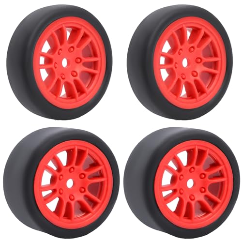 Pre-Mounted On-Road Drift Racing Wheel Tire Set Direct Pin Mount for 1/24 LOSI Micro-B WLtoys 244016-4PCS Rims Hub with Tires (Red) - color: Red