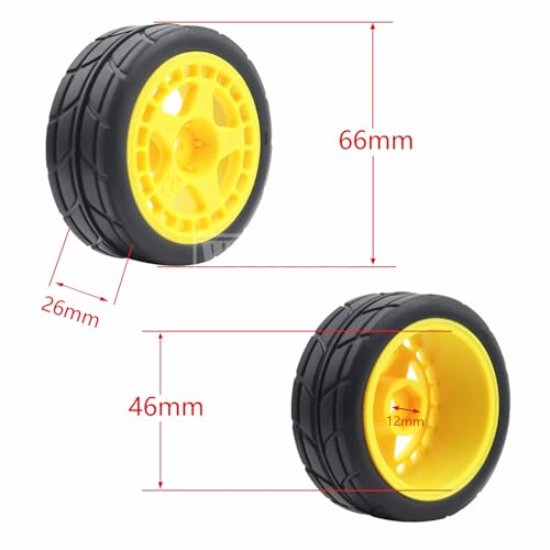 4PCS RC 1/10 On-Road Tires 65mm RC Rubber Tires w/Plastic Wheel Rim 12mm Hex Fit for 1/10 RC On-Road Rally Car HPI Tamiya TT01 TT02 Kyosho Wltoys 144001 - color: Yellow 3