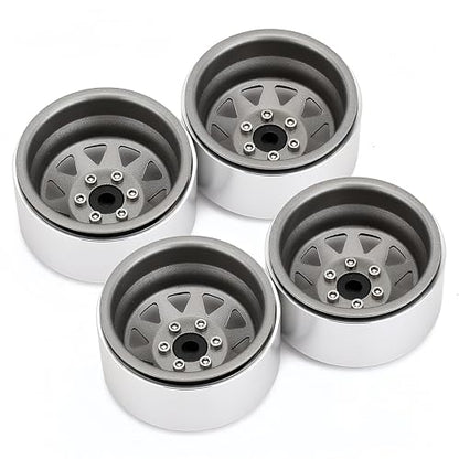 4PCS AMK 1.9 Steel Beadlock Wheels with 12mm Hex & -8.9mm Offset Wheel Rims for 1/10 RC Rock Crawler TRX4 TRX6 SCX10 CAPRA-10 Redcat Gen8 1.9 Wheels Upgrade (Gray) - color: Gray
