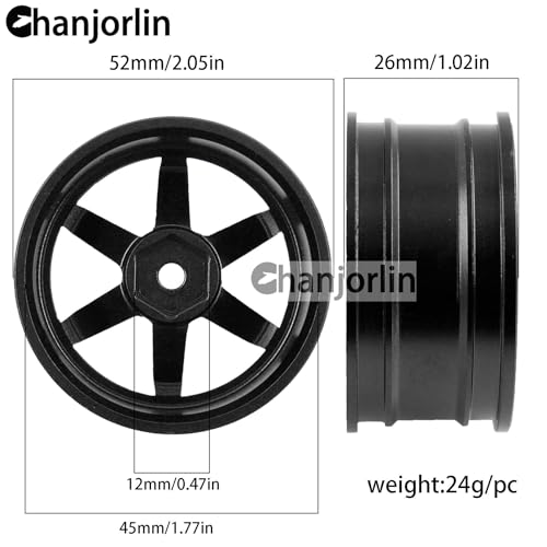 1/10 RC On Road Drift Wheels Rims Hex 12mm Alloy Aluminum Rally Racing Hubs for 1:10 Scale Touring Street Car Tires Tyres Tamiya TT01 TT02 A959 PTG2 HPI KYOSHO HSP XV02 XV01 4PCS (Black)