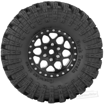 1.3" Beadlock Wheel Tires Set for 1/18 1/24 SCX24 TRX4M RC Crawler Car,Alloy RC Wheel Rims Brass Coating Rings All Terrain RC Tires,Black - color: Black(4pcs)