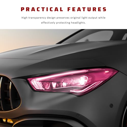 Car Light Tint Film, 12" × 48" Waterproof Headlight Vinyl Wrap Film Includes Squeegee & Cutter, Self-Adhesive Air-Release Wrap for Fog Lights, Taillights, and Headlights (Pink) - color: Pink