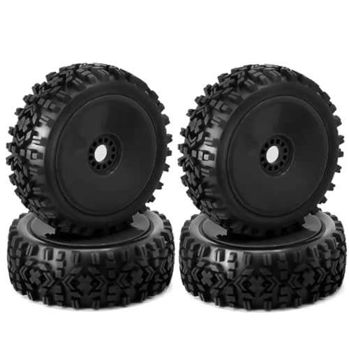 Compatible with 1/8 RC Car Monster Truck On Road Off-Road 4PCS RC Wheel Tire Rubber 112MM Tire 17Mm Hub Hex RC Assortment(Black) - color: Black