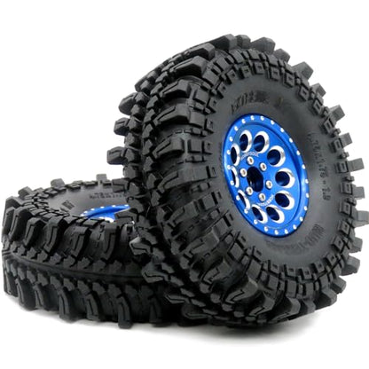 4pcs RC 1.9 Mud-Terrain Tires Mounted on 1.9 Beadlock Wheels Blue, 1.9 XL Tires 4.75" (121mm) and 1.9 Wheels Fit RC Crawler Redcat Gen8 Traxxas TRX-4 RC4WD D90 Tamiay CC01 Axial SCX10 - color: Blue
