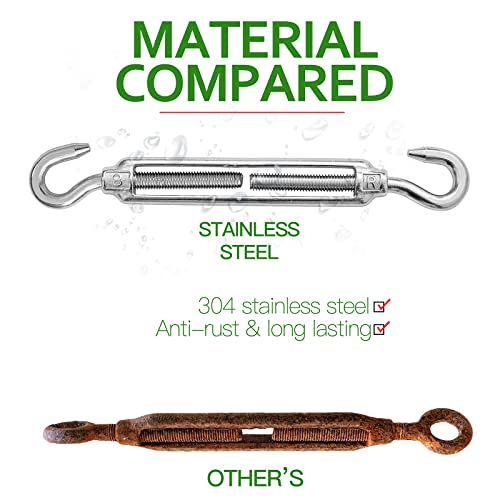 6PCS M8 Hook & Hook Turnbuckle 304 Stainless Steel Turnbuckle Wire Rope Tension Heavy Duty Turnbuckles for Cable Railing Wire Rope Hardware Kit (M8, Hook & Hook) - style: Hook & Hook-M-8