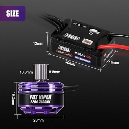 INJORA MBL32 G2 Waterproof Brushless ESC & 2204 Fat Viper Outrunner Motor for 1/24 Axial SCX24 Upgrade
