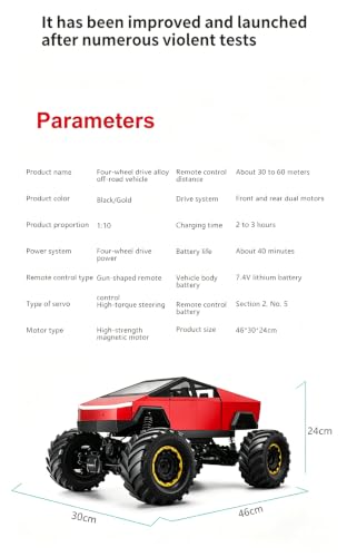 1/8 Scale Large Remote Control Cyber Pickup Truck, 4WD Off-Road RC Monster Truck, 2.4Ghz All-Terrain Climbing Car with Sound & Light Effects, Alloy Body, Ideal Gift for Kids Age 6+ - color: 1/8 Truck