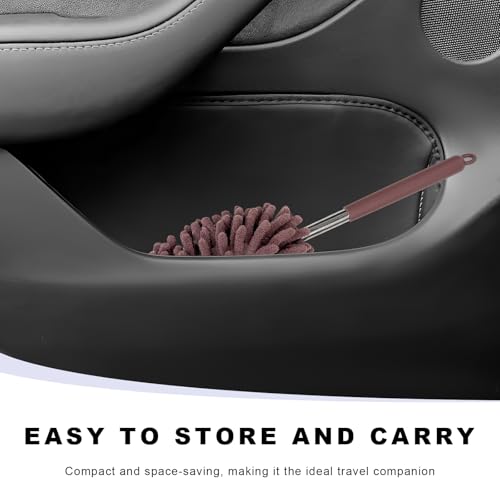 2PCS Car Interior Duster with Extension Pole, 11.8" to 30.5" Retractable Duster Washable Long Handle Cleaning Tool, Soft Chenille Detailing Brush for Auto Dash Vent Window (Khaki) - color: Khaki
