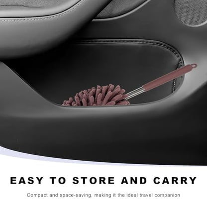 2PCS Car Interior Duster with Extension Pole, 11.8" to 30.5" Retractable Duster Washable Long Handle Cleaning Tool, Soft Chenille Detailing Brush for Auto Dash Vent Window (Khaki) - color: Khaki