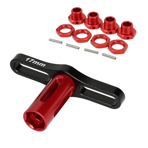 RC Aluminum 17mm Wheel Hex Nuts with Wheel Hub Wrench Repair Tool Set Upgrades Part for 1/8 RC Cars Trucks Off Road Buggy Arrma Typhon Kraton 6S 3S Traxxas E-Maxx E-Revo Mojave (Red) - color: Red