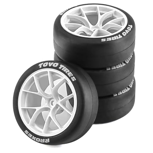 1/10 RC Drift Tires and Plastic Wheels Rims Rally Racing Tyres 12mm Hex for 1:10 Scale On Road Touring Street Car Tamiya Traxxas HPI KYOSHO XV02 XV01 TT01 TT02 PTG2 A959 4PCS (B White) - color: B White
