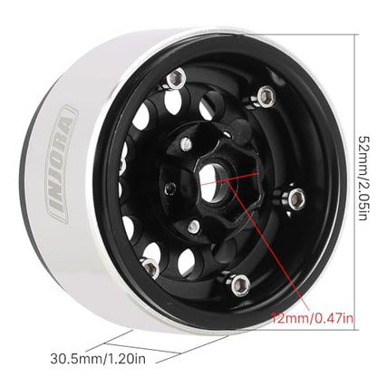 INJORA 1.9" 150g Brass & Aluminum -10mm Offset Wheels for 1/10 RC (Black) - color: Black
