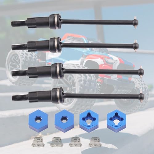 Steel Universal Front and Rear CVD Axles Drive Shafts Set with Aluminum 7075 Wheel Hex Upgrade Parts for Arrma 1/18 Granite Grom Mega 380 Brushed 4x4 Monster Truck RTR, Black (4PCS) - color: Front-rear Cvd- Black