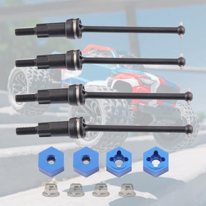 Steel Universal Front and Rear CVD Axles Drive Shafts Set with Aluminum 7075 Wheel Hex Upgrade Parts for Arrma 1/18 Granite Grom Mega 380 Brushed 4x4 Monster Truck RTR, Black (4PCS) - color: Front-rear Cvd- Black
