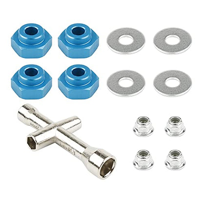 4 Sets 12mm to 17mm Hub Hex Adapter Converter & Locknut & Wrench for 1/8 RC Wheels Install on 1/10 On-Road Off Road Car Buggy Truck Truggy Tamiya Axial Traxxas HPI HSP Losi Kyosho, Blue - color: Blue
