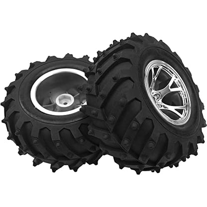 4.72''OD Rubber Tires & Wheel Rim 12mm Hex Hub Compatible with RedCat Volcano Traxxas Rustler HPI HSP Tamiya Exceed Himoto 1/10 Off-Road Monster Truck,120mmx56mm (Silver) - color: Silver