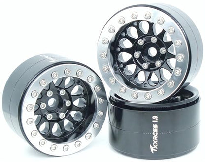 RC 1.9 Inch Beadlock Wheels Negative Offsets 8mm Rims Hex 12mm Aluminum Wheel for TRX4 TRX6 SCX10 Gen8 1/10 RC Crawler Remote Control Car Upgrades Accessories 4PCS (Black Silver) - color: Black Silver