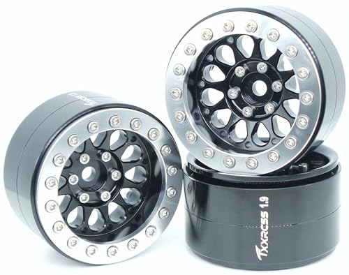 RC 1.9 Inch Beadlock Wheels Negative Offsets 8mm Rims Hex 12mm Aluminum Wheel for TRX4 TRX6 SCX10 Gen8 1/10 RC Crawler Remote Control Car Upgrades Accessories 4PCS (Black Silver) - color: Black Silver