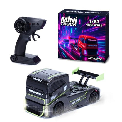 1/87 Scale Drift Rc Car - Semi-Truck Edition | 2.4GHz 4WD High-Speed Mini Remote Control Truck with Racing Lights (Gray)