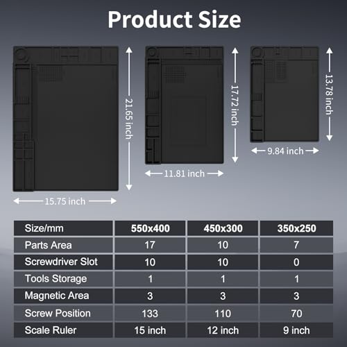 STREBITO Soldering Mat Silicone Work Mat, 932°F Heat Resistant 13.8"x9.9" | Magnetic Mat for Screws and Tools, Solder Mat Electronics Mat for Watch, Phone, Tablet, Eyeglass, Knife, Computer