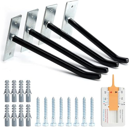 Sinoer 10 Inch Wall Mount Steel Tire Hooks,4 Pack Black | Heavy duty anti-slip hooks for tires, wheels, ladders & bikes; comes with mounting screws and anchors for garage storage
