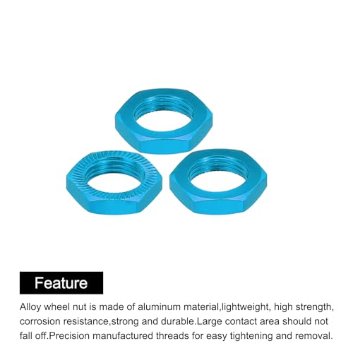 MECCANIXITY Aluminum 17mm RC Wheel Nut Thread M12x1.0mm Hex Wheel Nuts RC Wheel Nut for 1/8 RC Model Car Trucks Off Road Car Upgraded Parts Pack of 4(Blue) - color: Blue