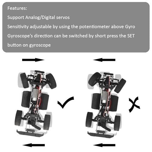 3 Axis Gyro Module RC Car Gyro Stabilizer with Aluminum Case Automatic Stability Control Gyro Sensitivity Adjustable for RC Crawlers Cars and Boats