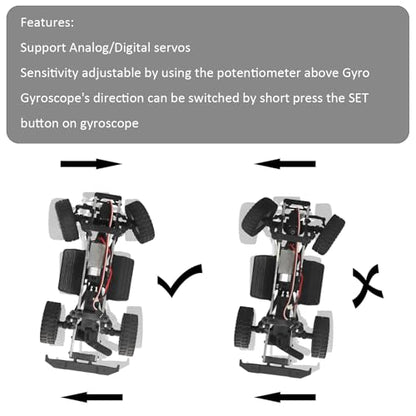 3 Axis Gyro Module RC Car Gyro Stabilizer with Aluminum Case Automatic Stability Control Gyro Sensitivity Adjustable for RC Crawlers Cars and Boats