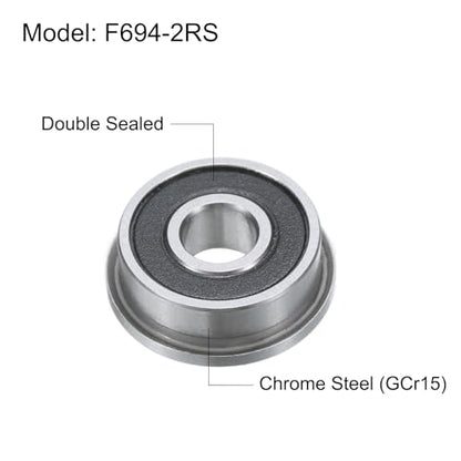 uxcell F694-2RS Flanged Ball Bearing 4x11x4mm Double Sealed Chrome Steel Flange Bearings, 10pcs - size: F694-2RS