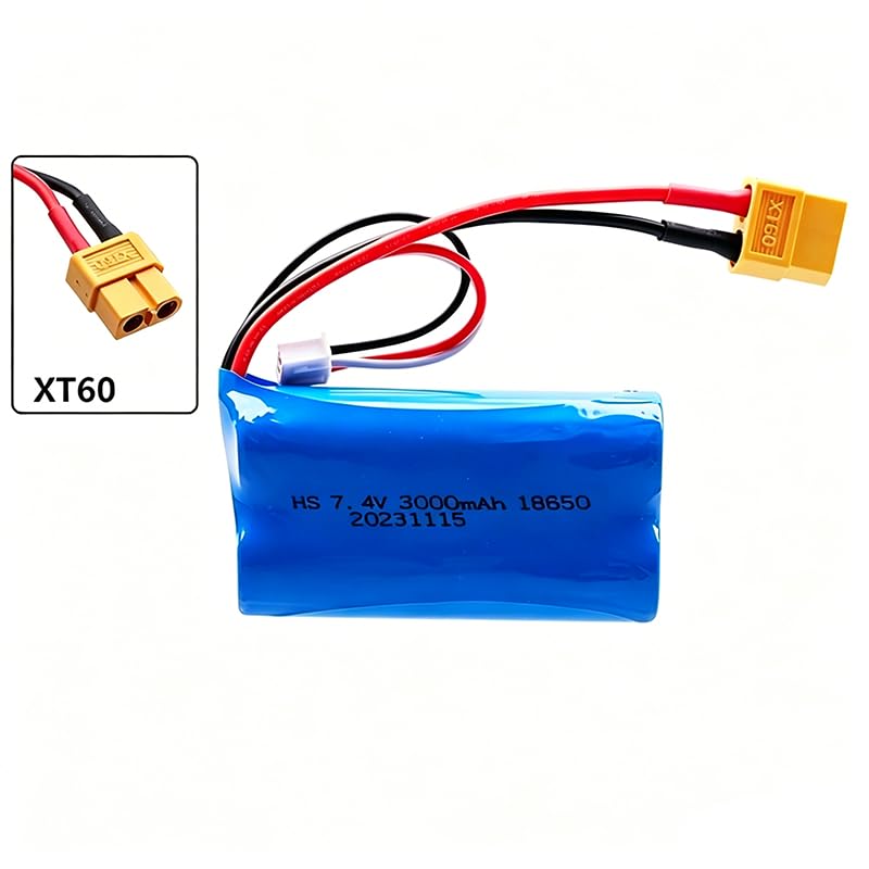 7.4V 3000mAh 18650 Li-ion Battery Pack with XT60 Connector, 2S Rechargeable Battery for High-Speed RC Off-Road Cars, RC Trucks, RC Boats, RC Hobby Models