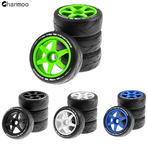 1/8 RC On Road Tires And Hard Plastic Drift Wheels 17mm Hex Rally Racing Tyres For 1:8 Scale Touring Street Car Tamiya HPI WR8 HSP Hobao ARRMA Redcat Losi Kyosho VRX W10 4PCS (Green) - color: Green
