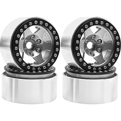 4Pack Aluminum Alloy 1.9" Beadlock Wheel Rims Hubs 6-Spoke Compatible with Traxxas TRX4 Axial SCX10 SCX10-II 90046 Wraith D90 D110 Tamiya CC01 1/10 RC Crawler Car (Silver)