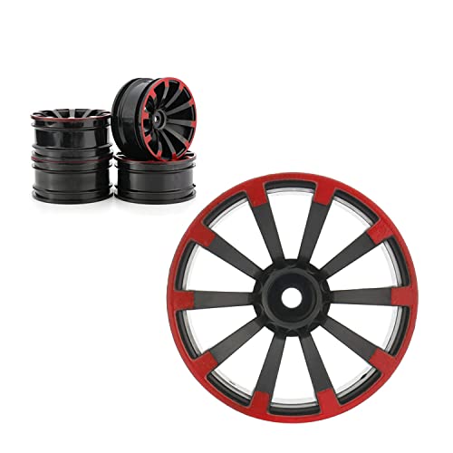 RC Plastic Wheel and Tire Set,WONFAST RC Drift Car 63mm Hard Tyres 12mm Hub Wheel for 1/10 On-Road Drifting Car Parts for HSP Tamiya HPI Kyosho TT02 (Black Red) - color: Black Red