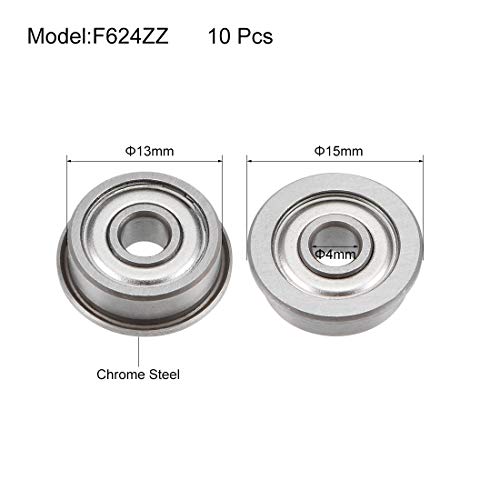 uxcell F624ZZ Flanged Ball Bearing 4mmx13mmx5mm Double Shielded Chrome Steel Deep Groove Bearings 10pcs - size: 4x13x5mm